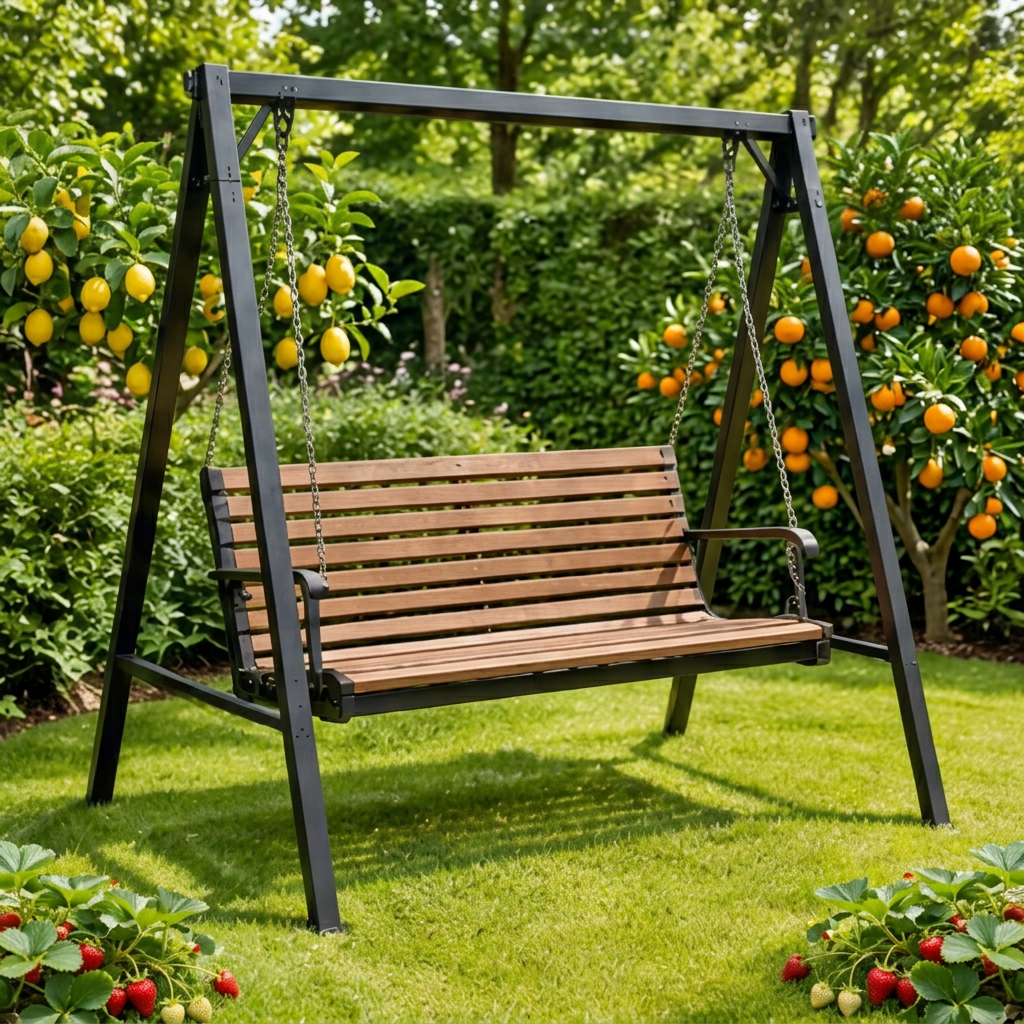 Made-to-order garden swings example in a garden